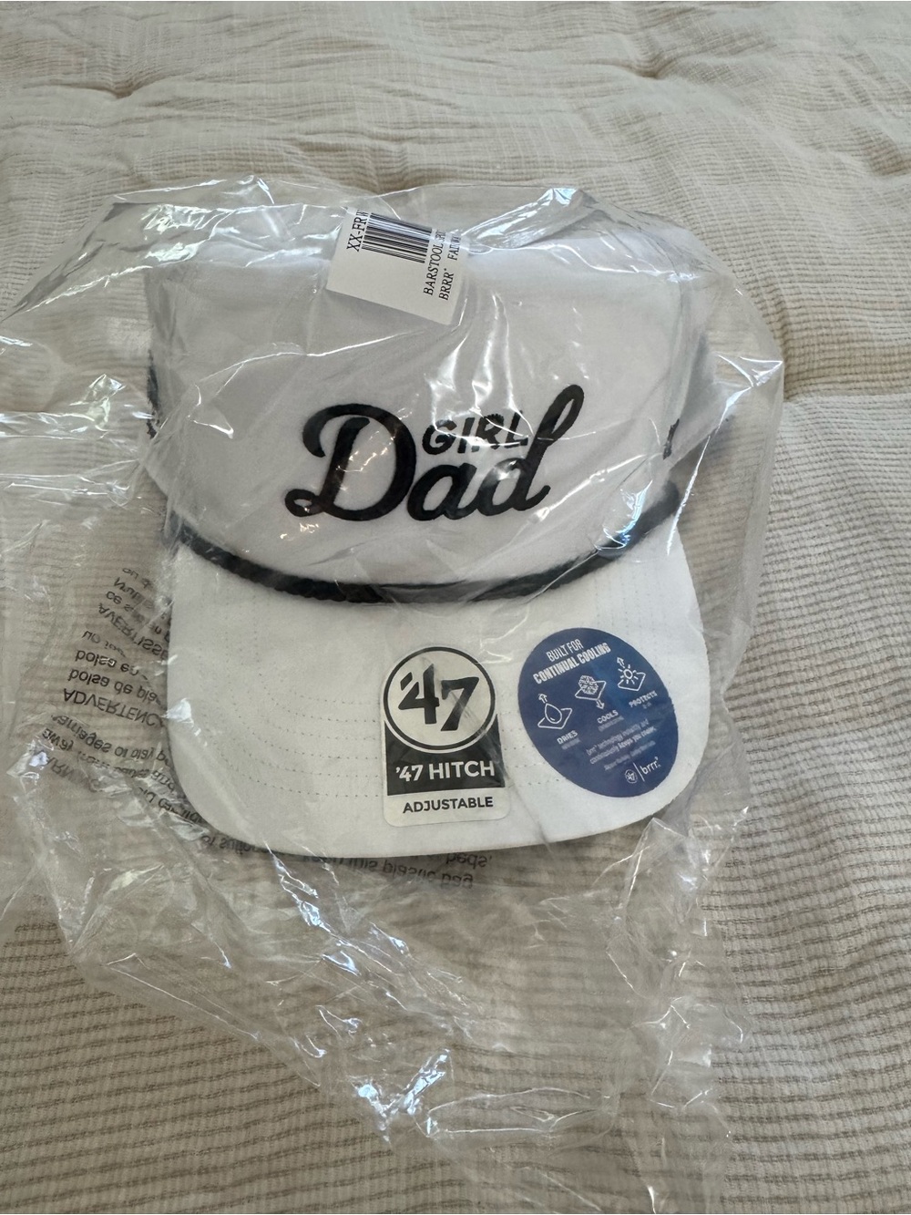 47 White and Black "Girl Dad" Rope-Trim Adjustable Cap